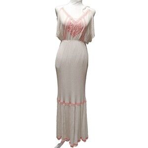 Flying Tomato Maxi Gauzy Prairie Dress Cream Neon Orange Embroidered Ivory Med